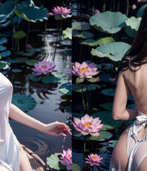 Ai LookBook 4k: Beautiful girl in the Lotus Pond images